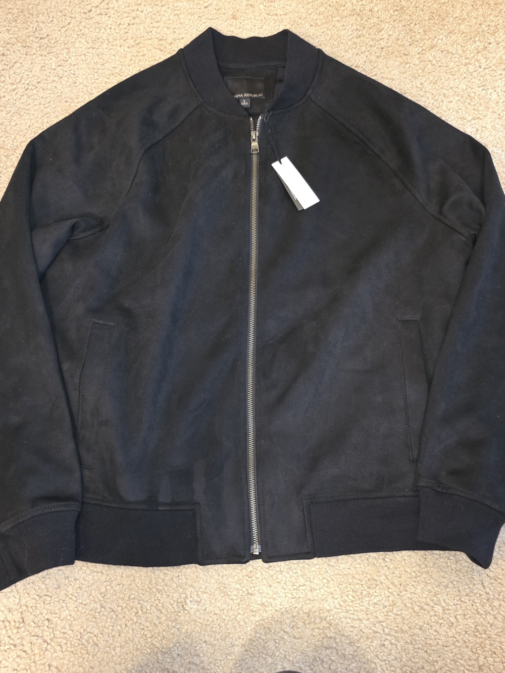 Banana Republic Mens Large Black Faux Suede Bomber Jacket Full Zip NWT L